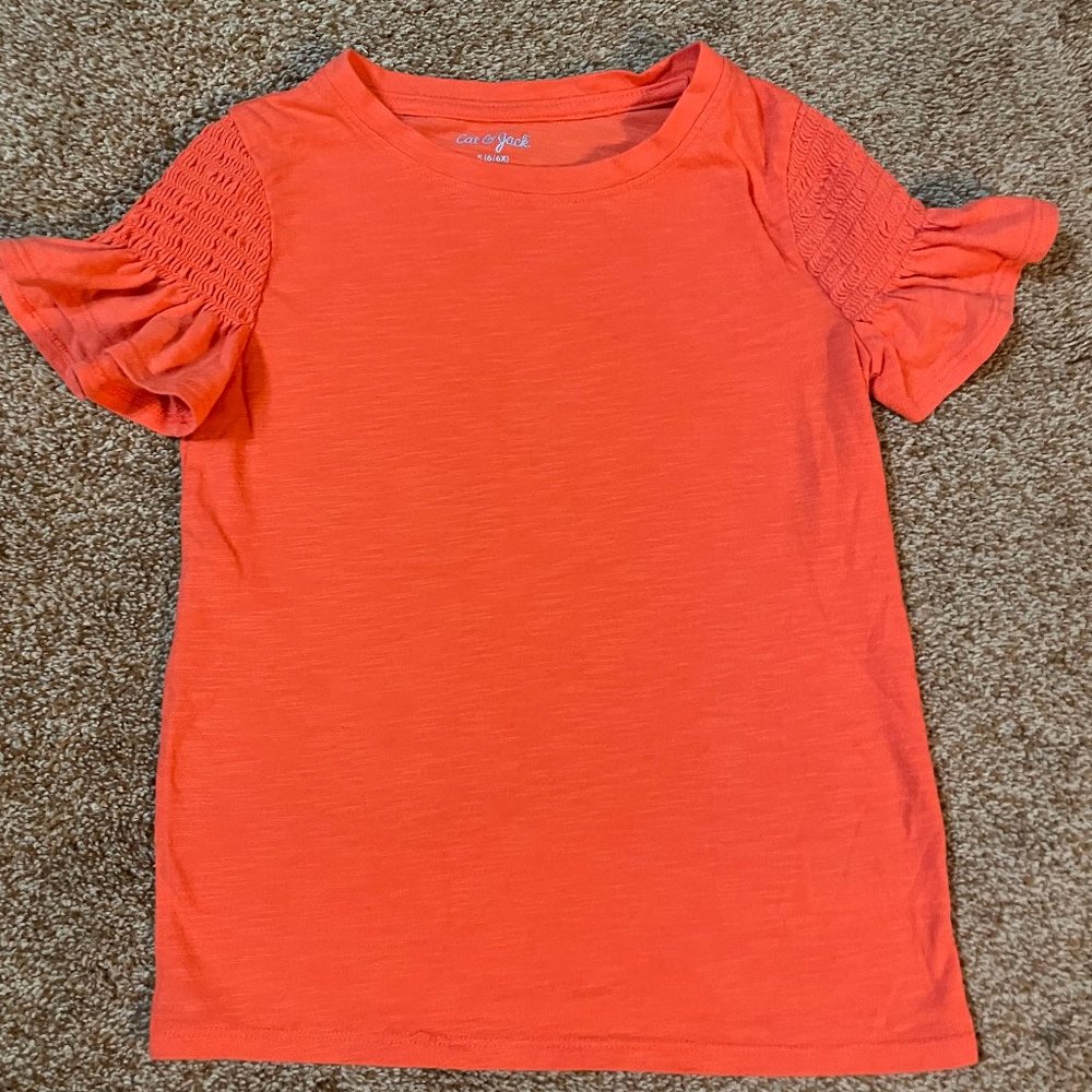 Cat & Jack orange Short ruffle sleeve shirt 6X